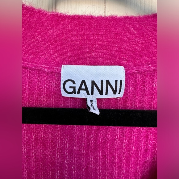 GANNI oversized hot pink v-neck tunic sweater size small - Picture 7 of 15